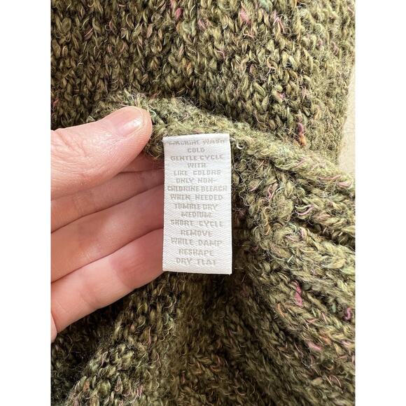 Women's Wool Blend Shawl Sweater Size M/P Green Pink Marled Timeless Cabincore - Picture 5 of 8